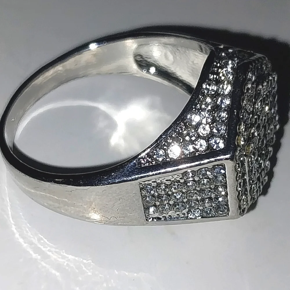 Modern Men's Silvery Hexagonal Diamond Ring Sz 13